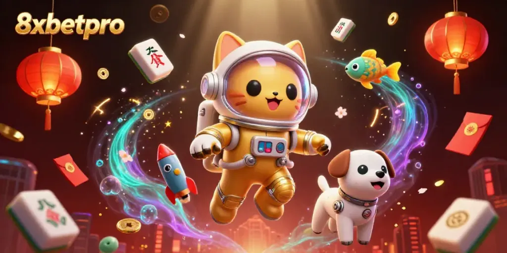 Engage with thrilling gaming at 8xbetpro, where lucky symbols and vibrant energy collide in a casino setting.