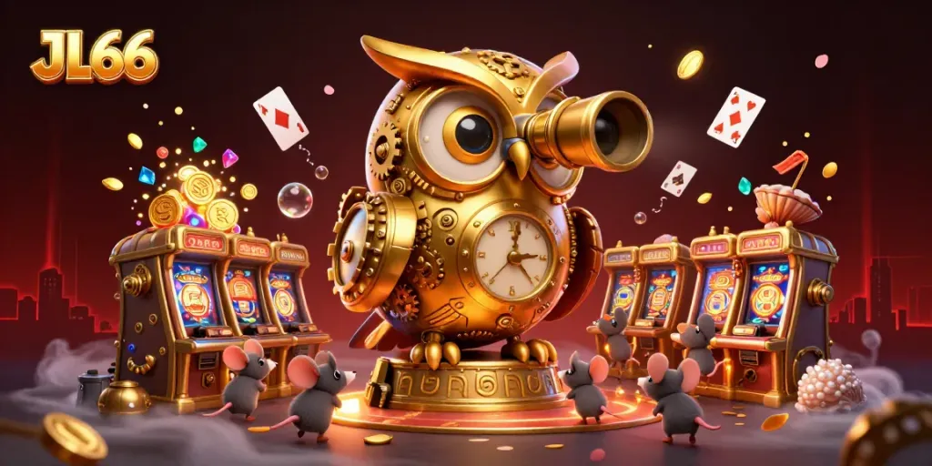 Experience the excitement of JL66 casino with animated characters amidst vibrant game elements.