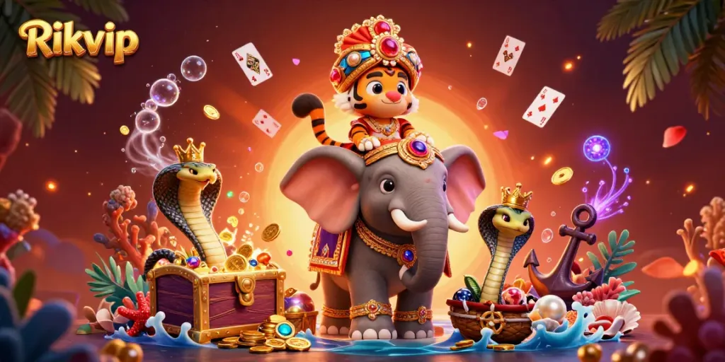 Experience excitement with Rikvip's vibrant gaming scene featuring dynamic characters and rich casino elements.