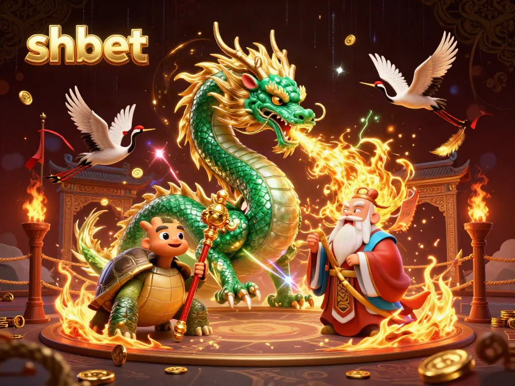 Experience thrilling wins with sh bet featuring a dragon and turtle sage in an enchanting casino scene.