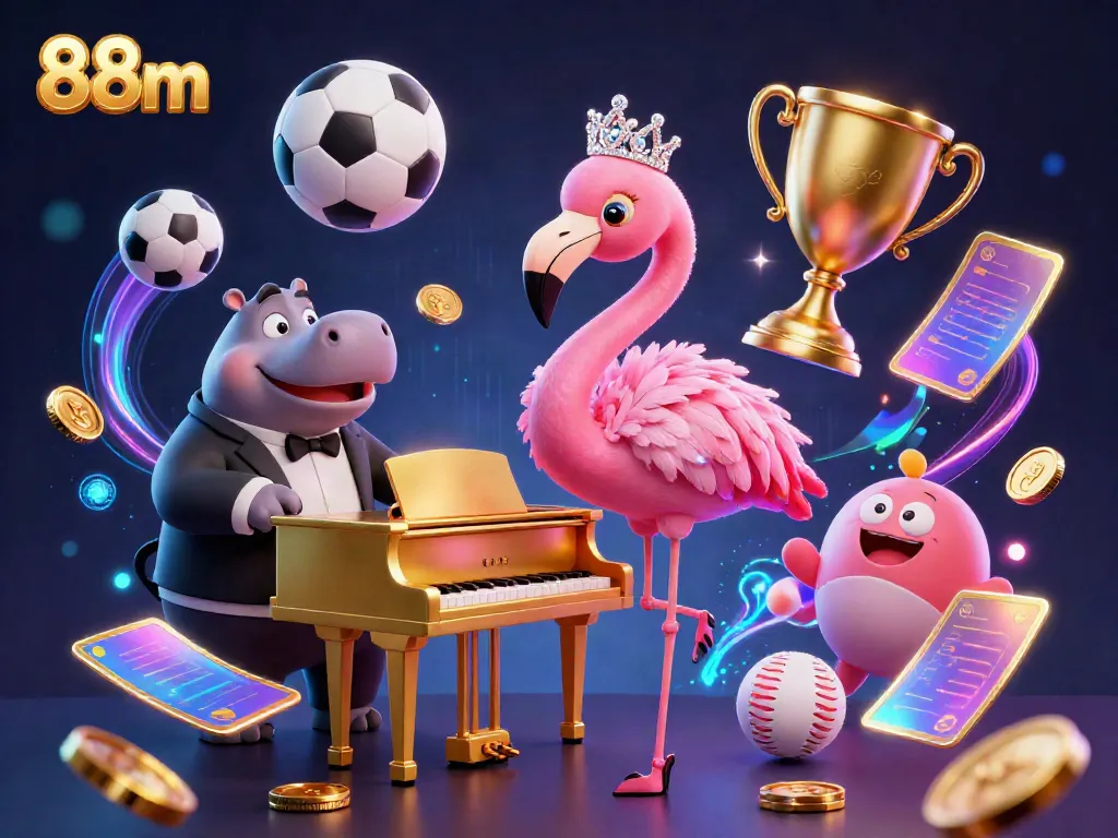 Experience the thrill of 88m casino entertainment with vibrant characters and dynamic sports betting elements.