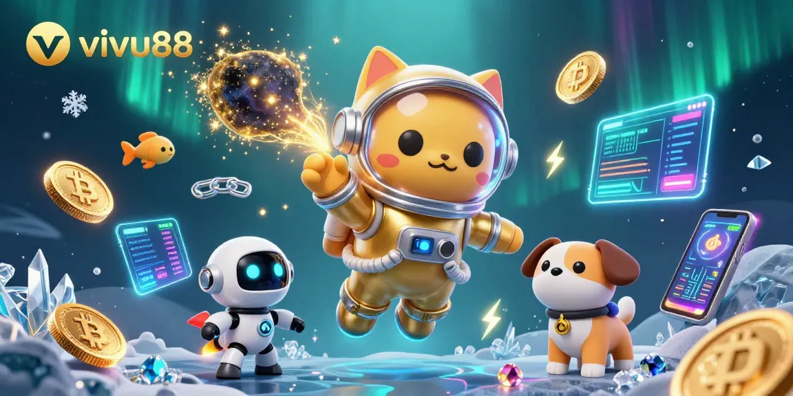 Experience thrilling games with vivu88, featuring a vibrant 3D casino universe filled with dynamic characters and crypto elements.