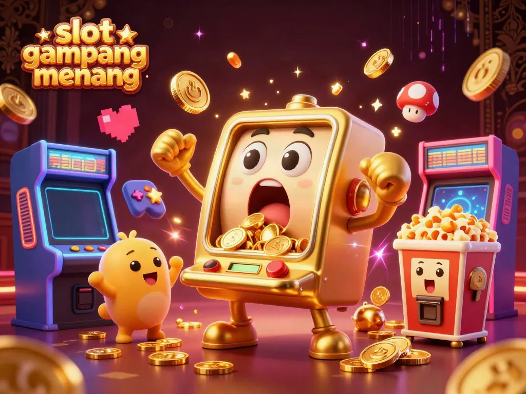 Experience excitement with slot gampang menang as cartoon slot machines celebrate a jackpot!
