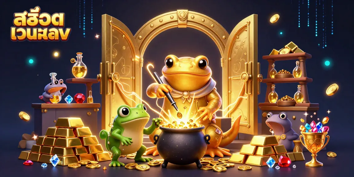 Experience สล็อตเว็บตรง with thrilling elements including gold coins, gems, and dynamic gambling scenes.