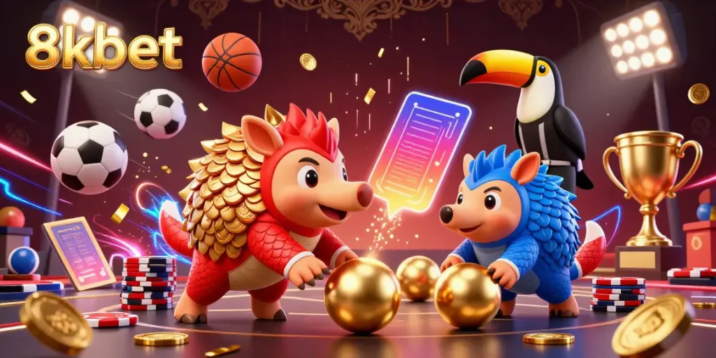 Experience the thrill of betting at 8kbet with rival pangolins in a vibrant casino scene filled with action!