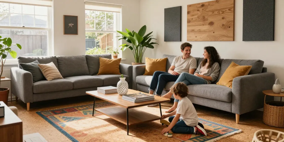 Best flooring for sound insulation in UK homes shown in a stylish living room with cork flooring.