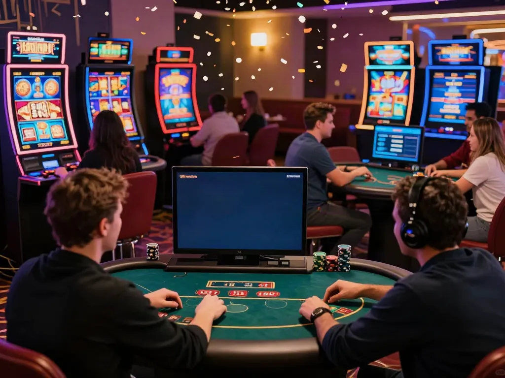 Engaging scene of players at the best non gamstop casinos UK enjoying fast payouts and exciting games.