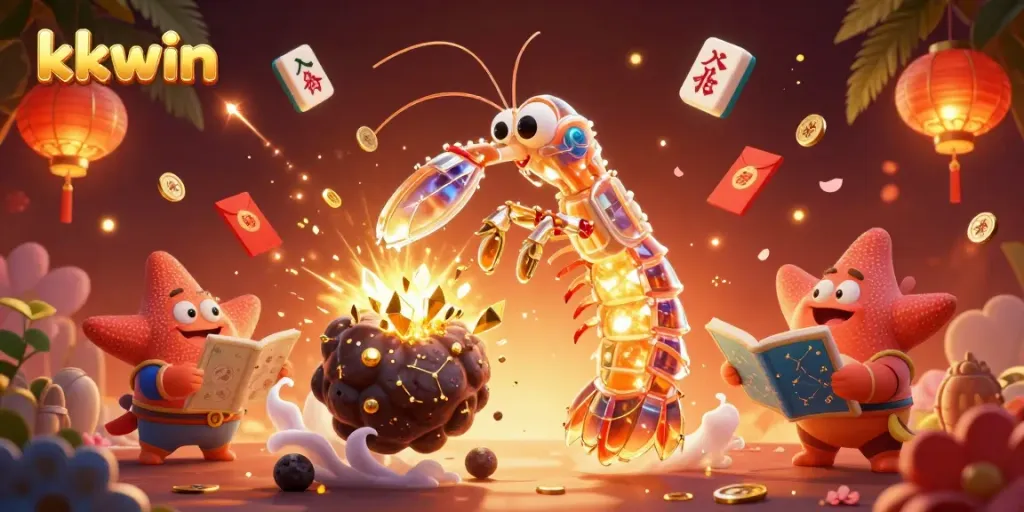 Win big with kkwin as the galactic samurai shrimp explodes into gems in a vibrant casino scene