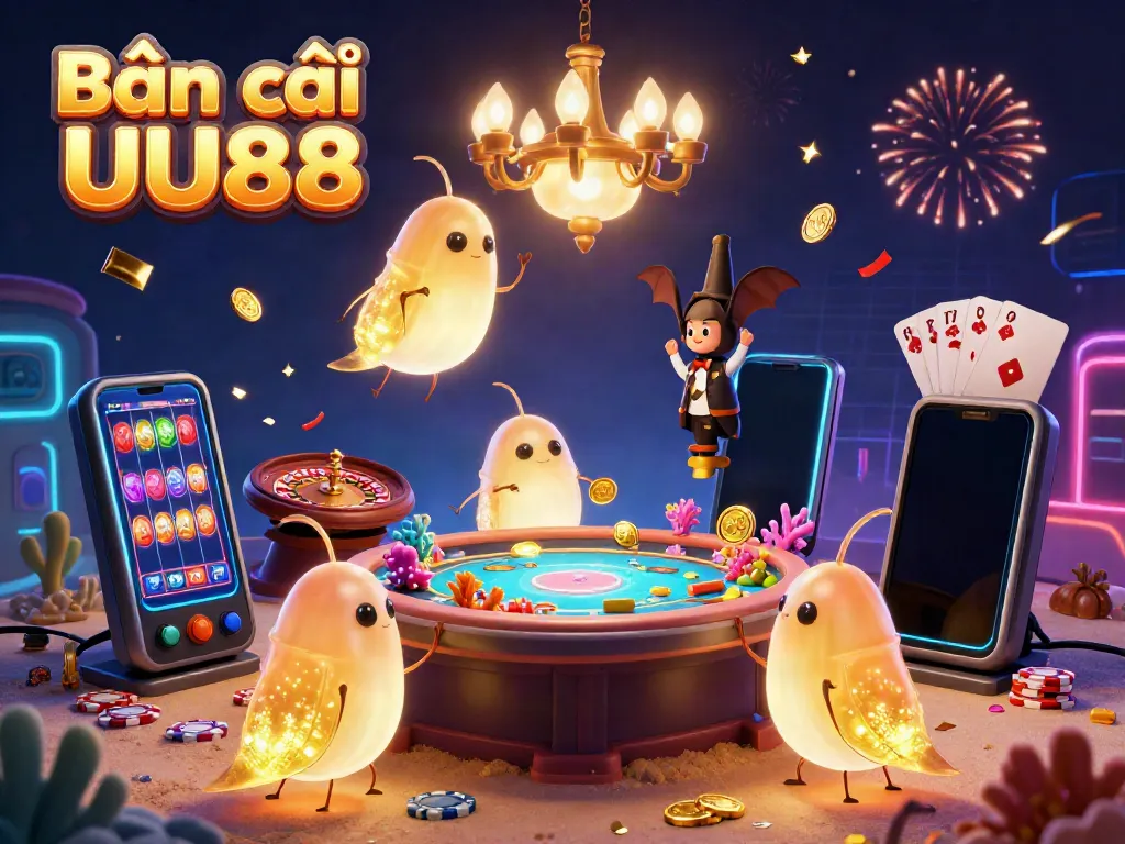 Immerse yourself in Bắn cá UU88 with glowworms lighting up a dazzling aquatic casino scene.