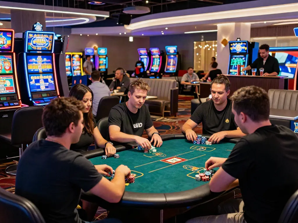 The best non GamStop casinos UK featuring players engaged in exciting gameplay at a modern poker table.
