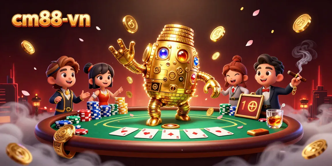 Experience thrilling gameplay at cm88-vn with dynamic poker scenes featuring gold golems and stacked chips.