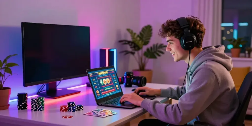 Exciting gaming scene featuring the best non gamstop casinos UK with a player enthusiastically engaged.