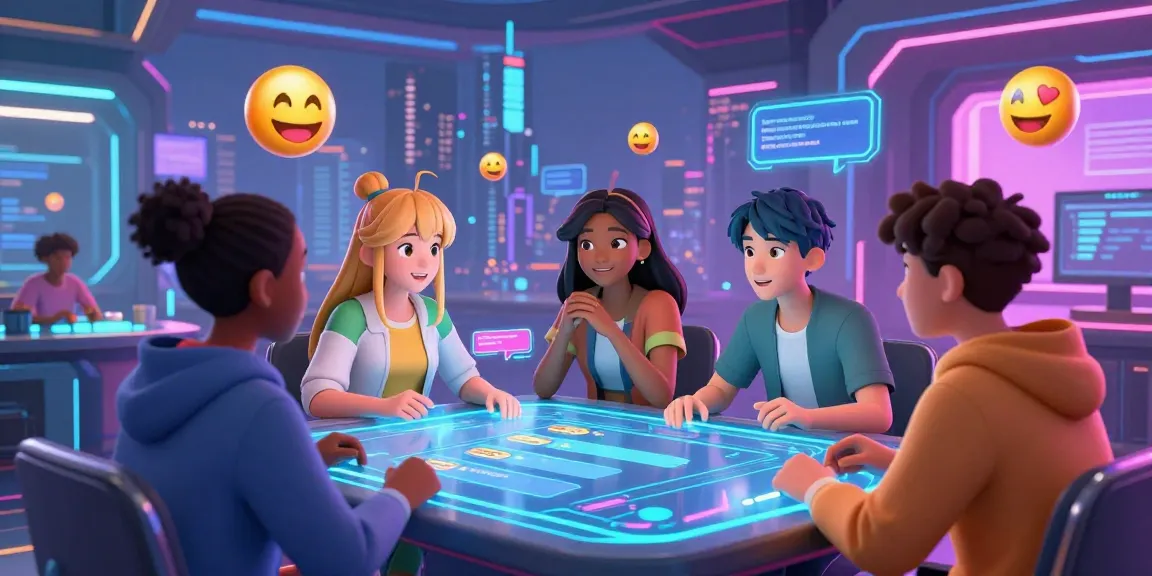 Engaging scene of animated characters in an AI chat hentai environment with a futuristic digital landscape.