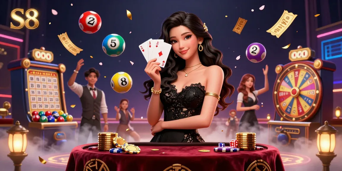 S8 engages players with exciting slot games amidst colorful casino elements.