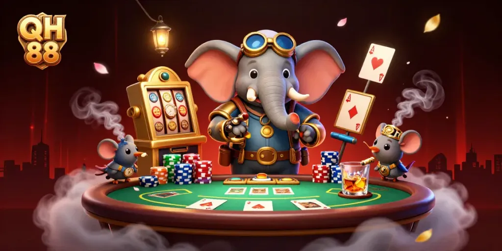 Experience thrilling gaming at QH 88 with vibrant casino elements and engaging characters.