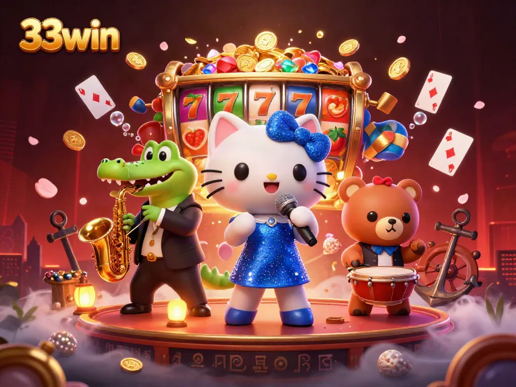Engage with 33win's lively casino scene featuring animated characters and vibrant gaming elements.