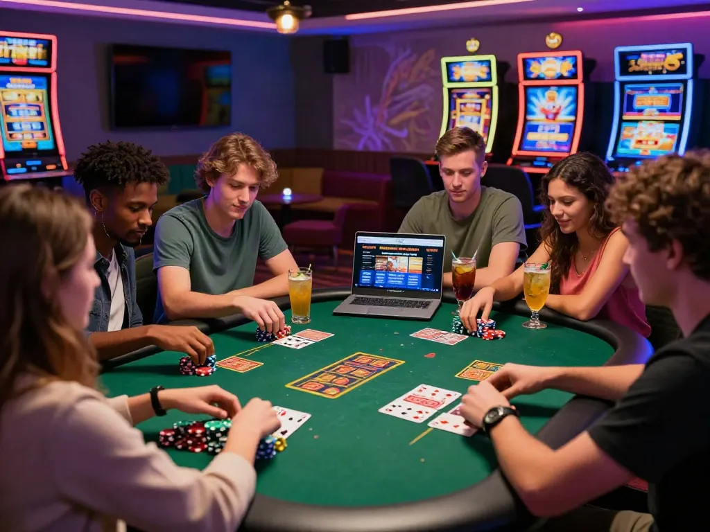 Group of friends enjoying gaming experience at the best non gamstop casinos uk.