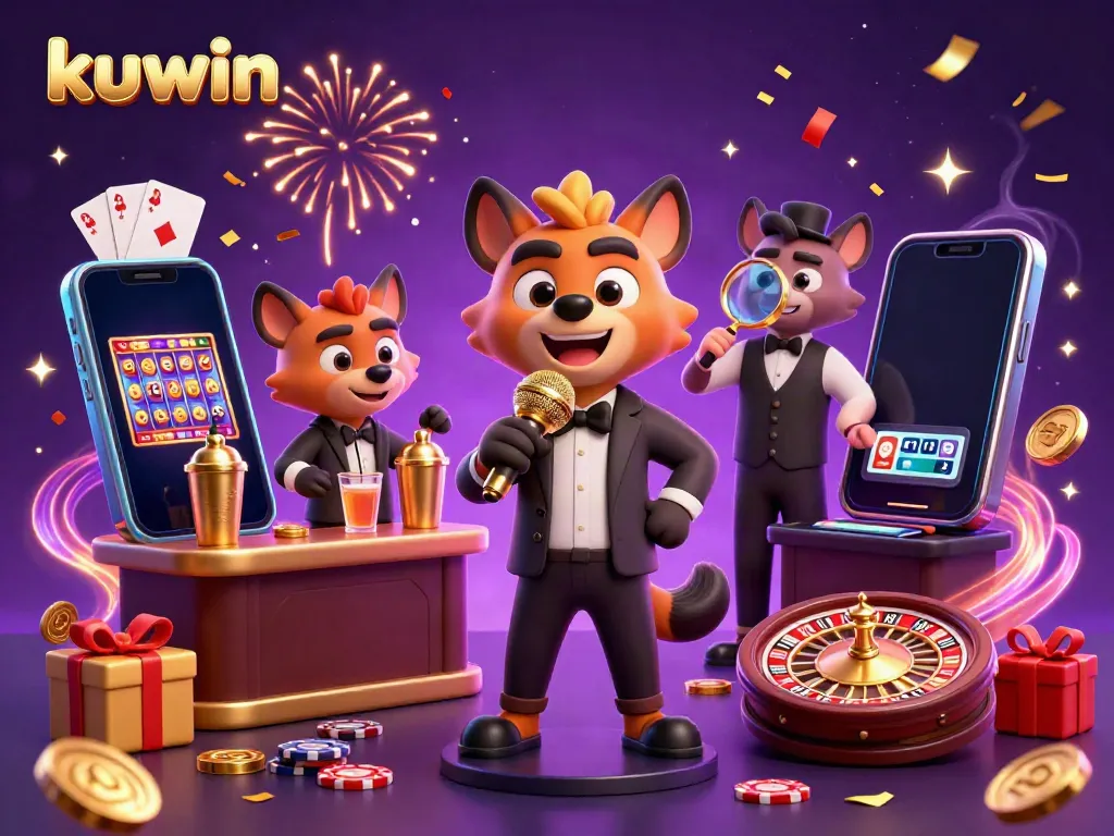 Kuwin hyenas entertain in a vibrant casino scene, highlighting gaming energy and excitement.