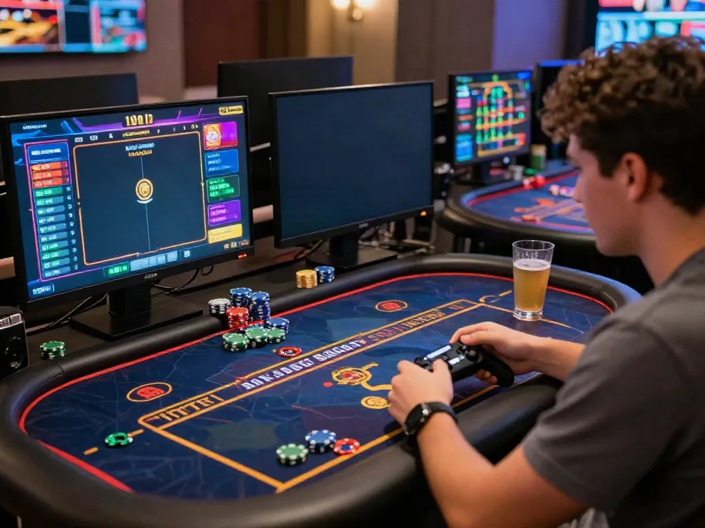 Exciting scene showcasing a player enjoying the best non gamstop casinos UK at a vibrant online gaming setup.