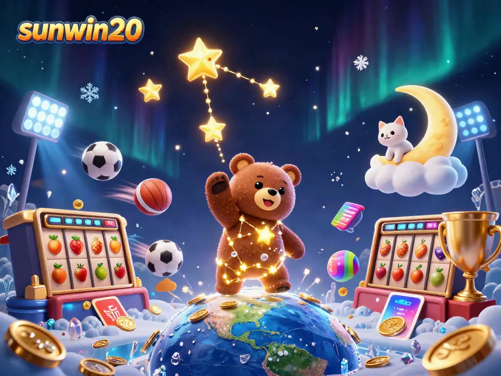 Experience thrilling gaming with sunwin20, showcasing a vibrant cosmic scene of winnings and casino fun.
