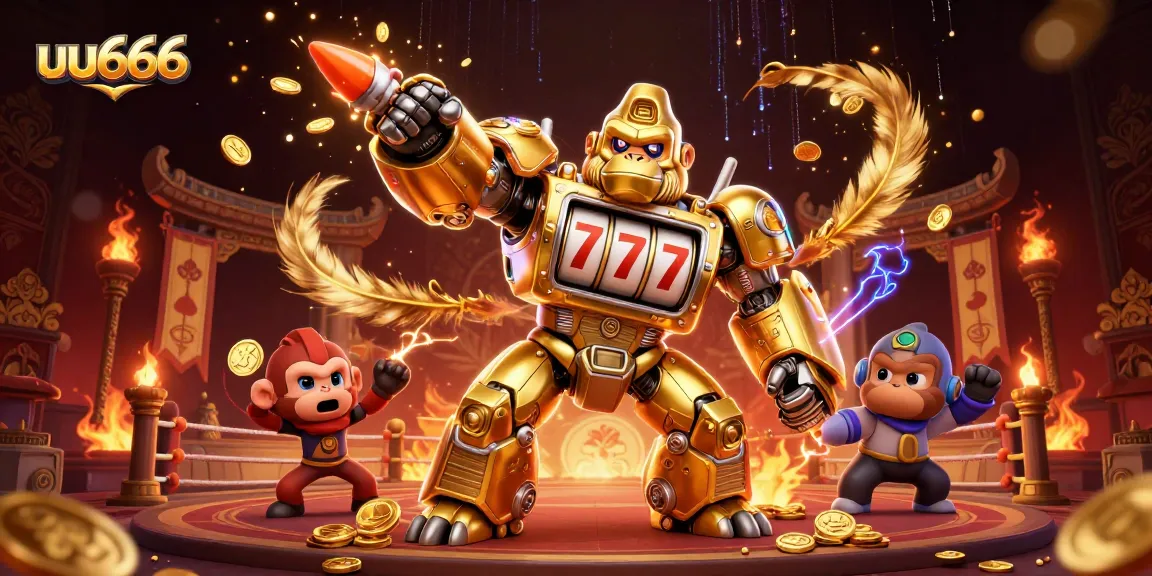 Experience thrilling excitement at uu666 with a golden gorilla mech and dynamic casino elements.