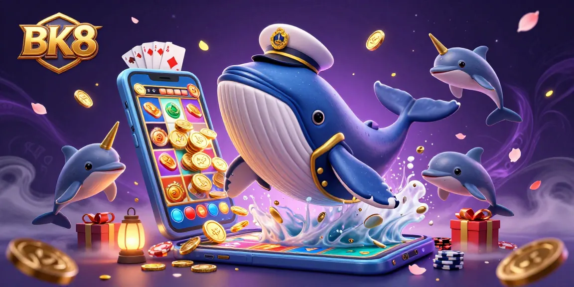 Experience thrilling gameplay with BK8, showcasing a whale, narwhal, and dolphins in a vibrant casino scene.