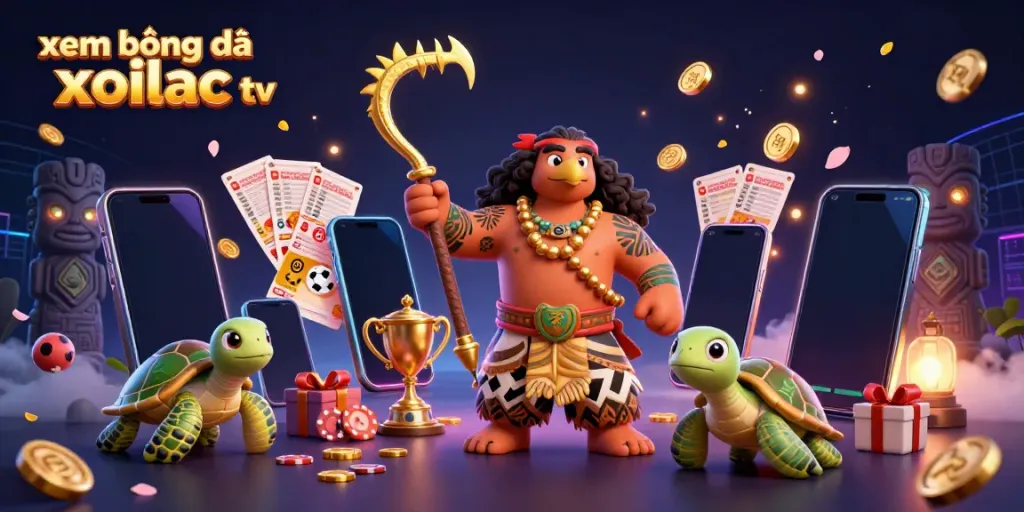 Engage in xem bóng đá xoilac tv with dynamic betting elements and characters in a vibrant 3D scene.