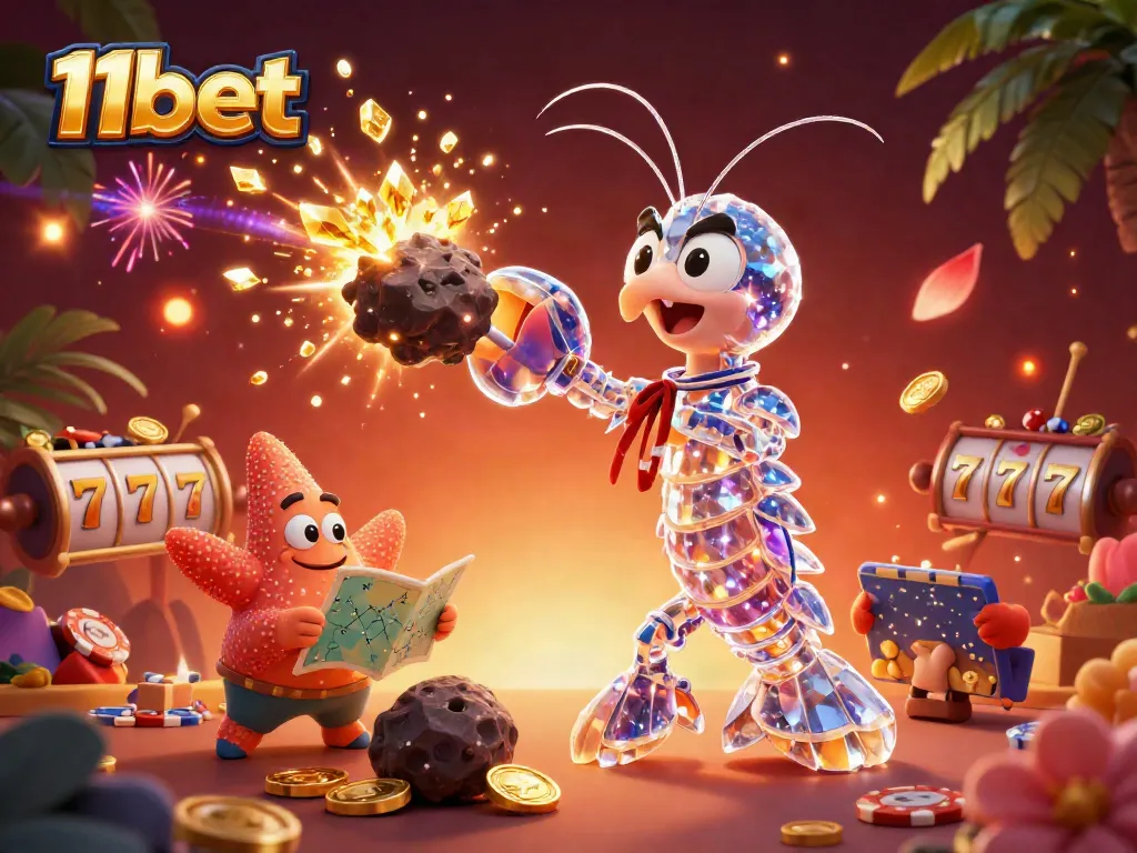 Experience thrilling moments at 11bet with 3D samurai shrimp and vibrant casino elements bursting with energy.