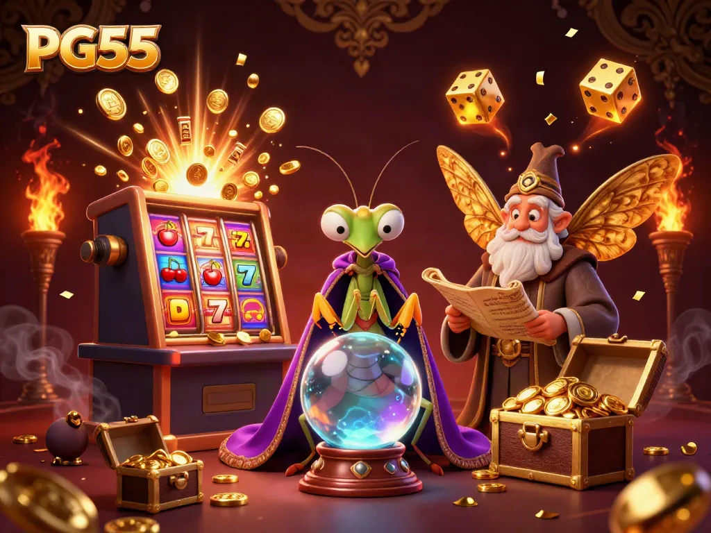 Experience thrilling gameplay action at PG55 with vibrant casino elements and magical characters.