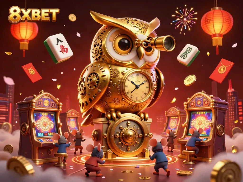 Engage in the thrilling world of 8XBET with a vibrant 3D illustration filled with excitement and luck.