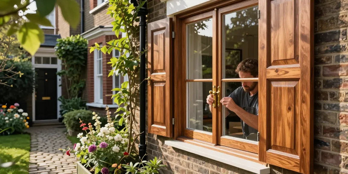 Hardwood Casement Windows and Doors West Hampstead London NW3 installed in an elegant Victorian home with traditional brass fittings amidst a lush garden.