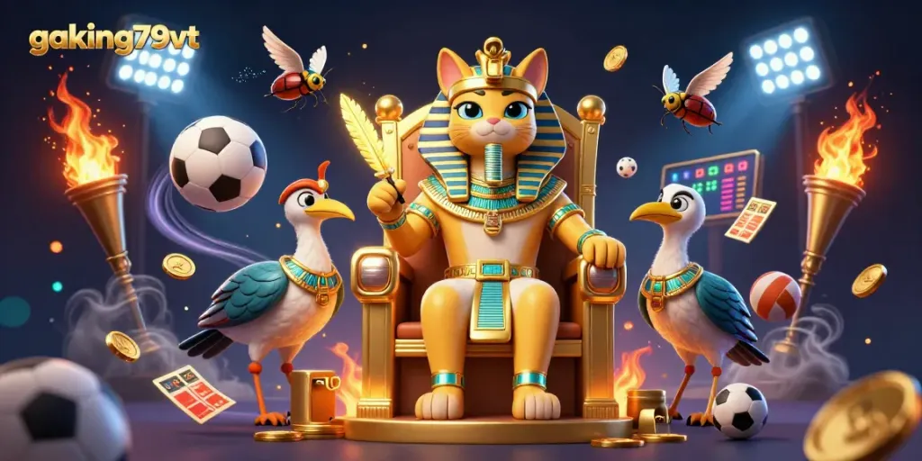 Gaking79vt showcases a vibrant Egyptian pharaoh cat promoting engaging sports betting elements.