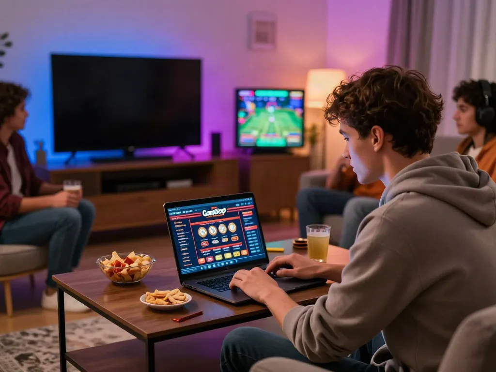 Friends enjoying the best non GamStop casinos UK in a vibrant gaming room