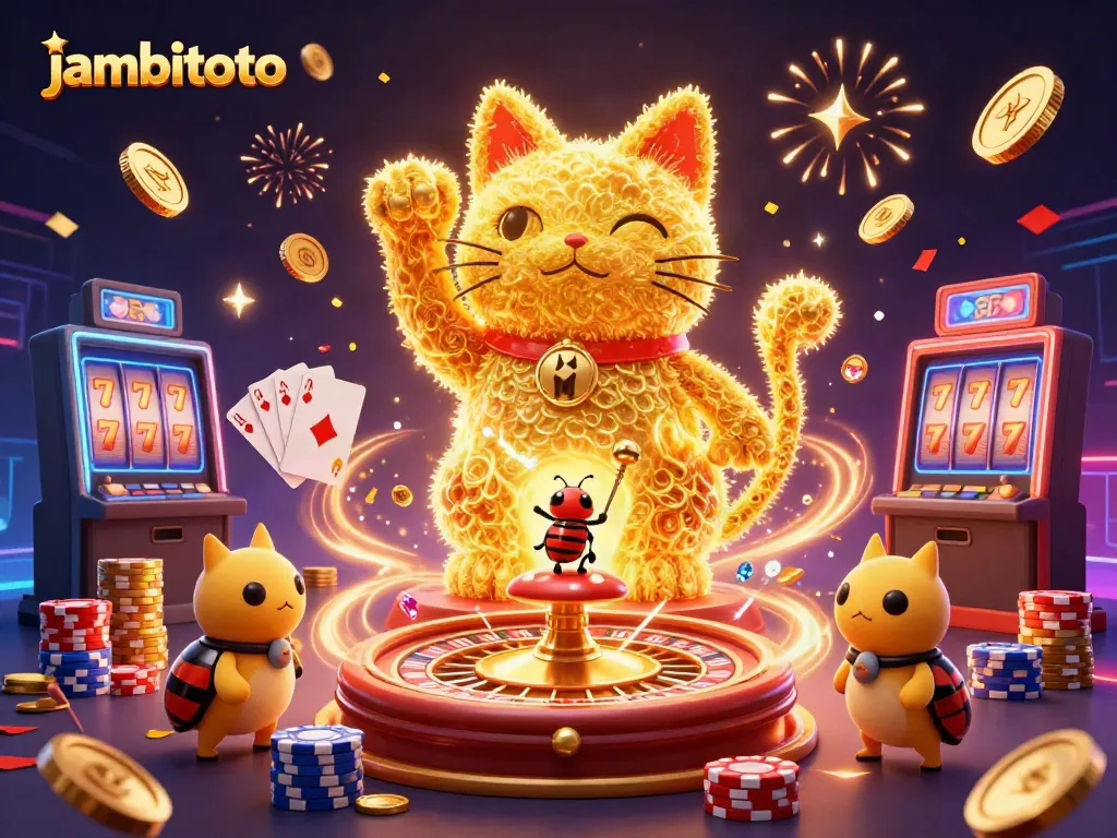 Experience the thrill of gambling with jambitoto, featuring a dynamic lucky cat made of golden fireflies.