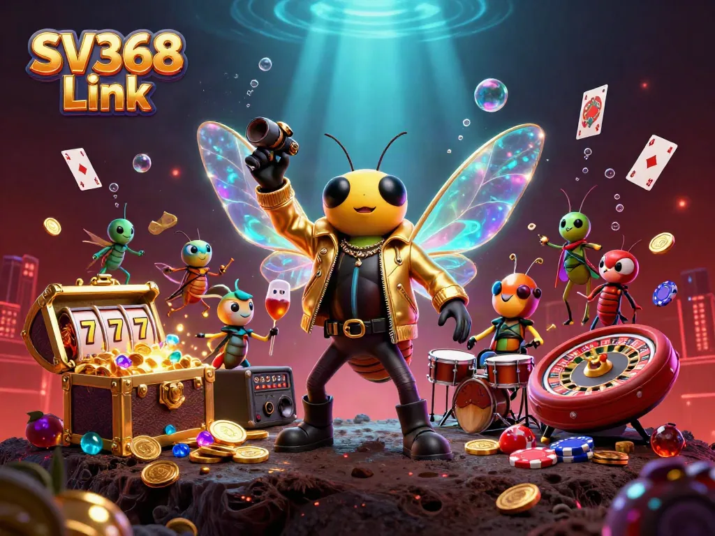 Engage with excitement at the SV368 Link casino with vibrant characters and dynamic gaming elements illustrated in 3D.