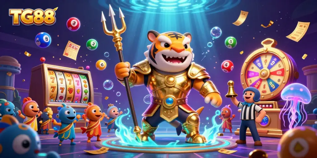 Engage with the thrilling TG88 casino world through vibrant slot features and colorful lottery elements.