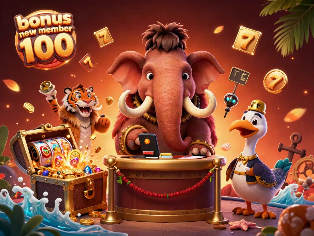 Experience winning excitement with bonus new member 100, featuring a vibrant casino scene.