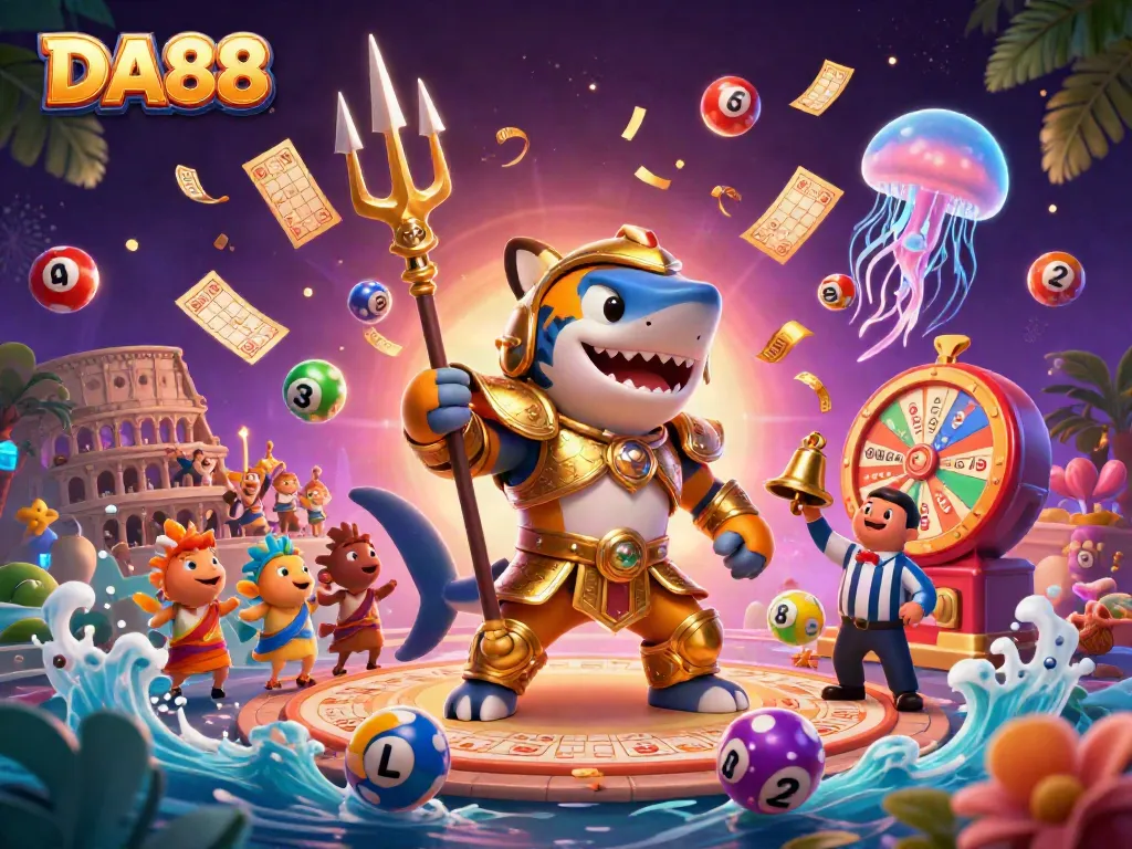 Experience thrilling gameplay at DA88 with unique characters and vibrant casino elements in a dynamic scene.