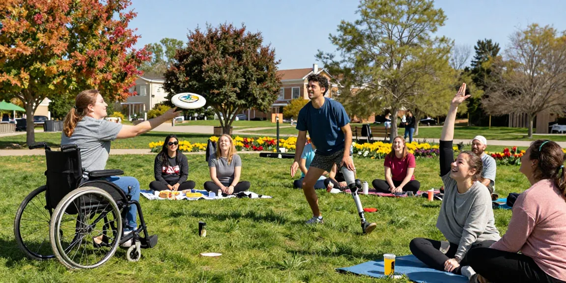 Participants engaging in inclusive activities with DRAGON222 mobility aids in a vibrant park setting.