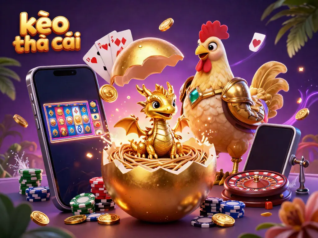 Engage with kèo nhà cái in this vibrant 3D scene featuring a golden dragon and poker chips.