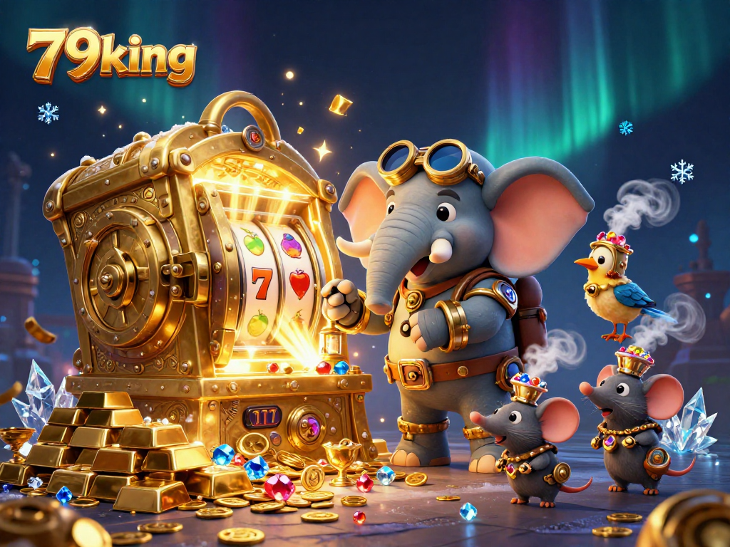 Spin the reels at 79king with a vibrant steampunk casino scene bursting with treasure!