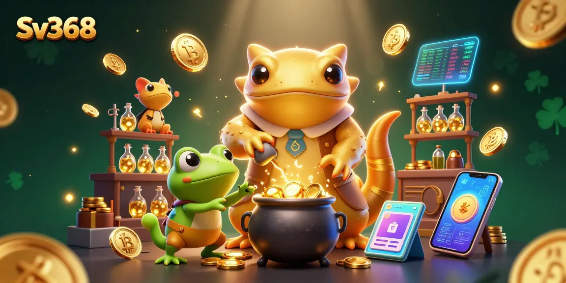Experience thrilling action at Sv368 with vibrant gold coins and magical alchemical elements.