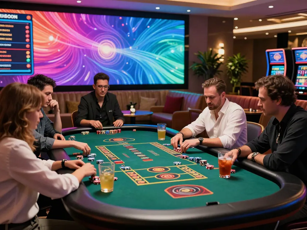 Experience the best non gamstop casinos UK with vibrant gaming excitement in a luxurious lounge.