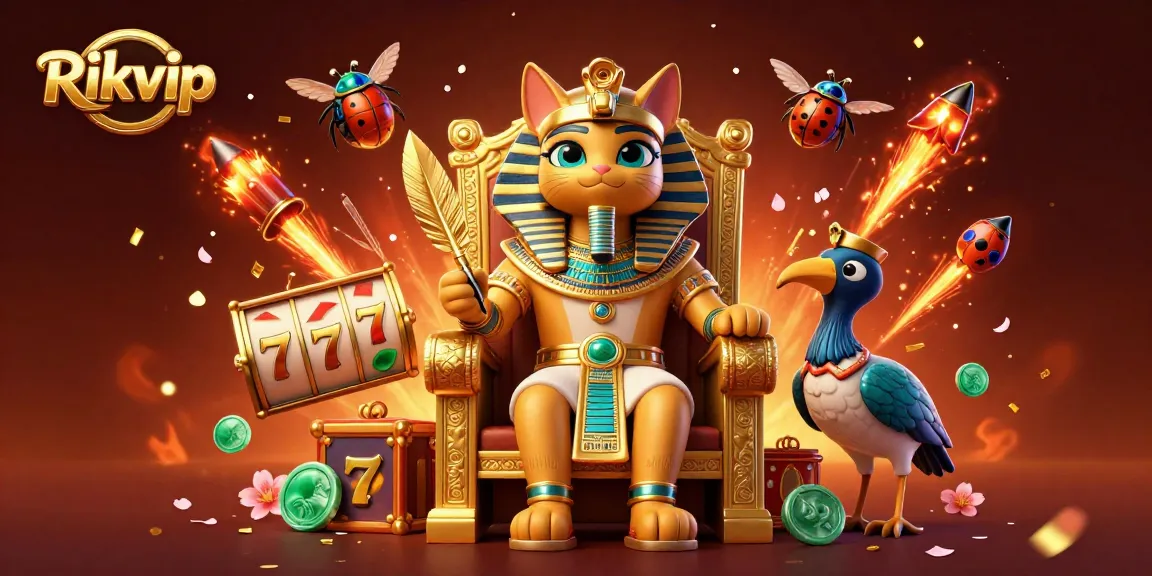 Experience the excitement of Rikvip with animated slot reels and vibrant casino elements in a stunning 3D scene.