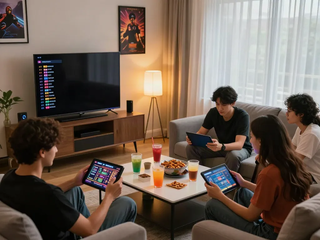 Friends enjoying the best non gamstop casinos uk games in a cozy living room.