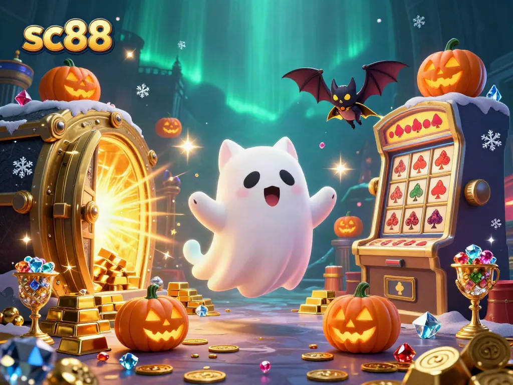 Experience sc88 action in a vibrant haunted casino with treasure and animated characters.