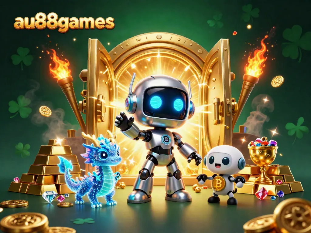 Experience thrilling gameplay with au88games featuring a vibrant 3D illustration of dynamic casino elements.