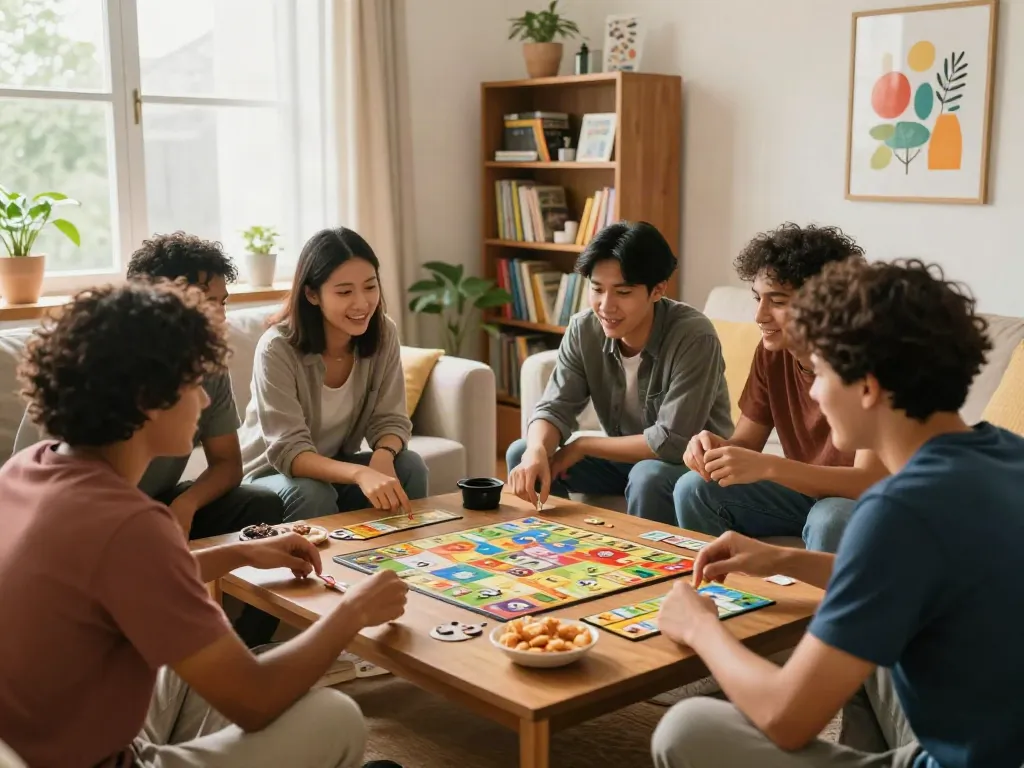 Friends enjoying games in a cozy living room, highlighting the best non gamstop casinos UK