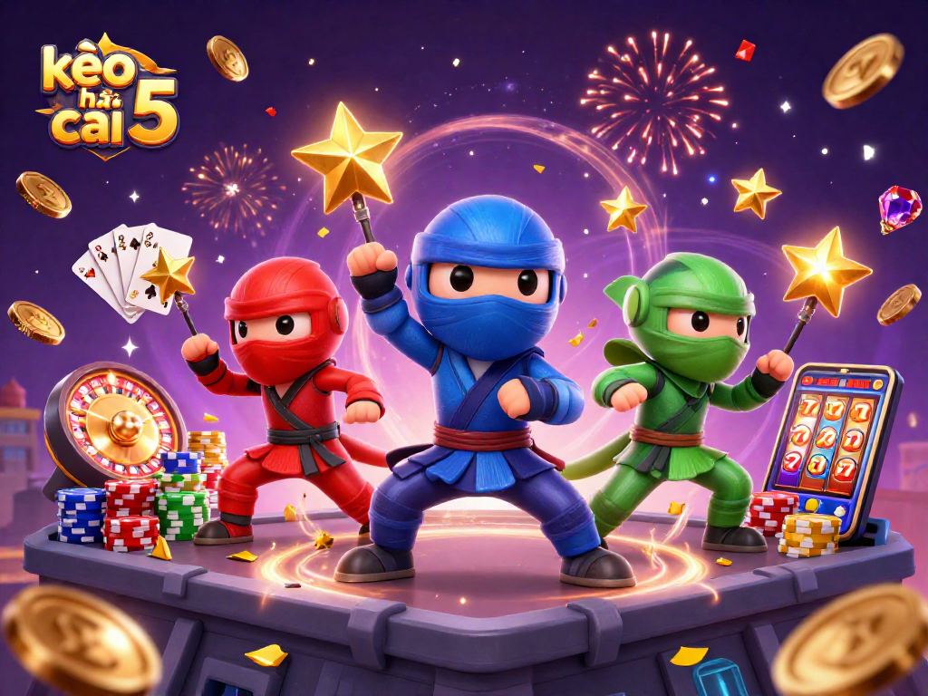 Engage with kèo nhà cái 5 as ninja chameleons unleash casino excitement amidst vibrant gaming elements.