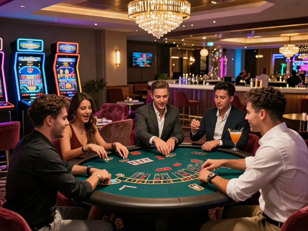 Friends enjoying the best non gamstop casinos uk experience at a lively gaming table.